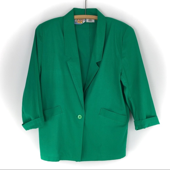 Vintage Jackets & Blazers - Vintage EGO Kelly Green Blazer cotton boxy casual